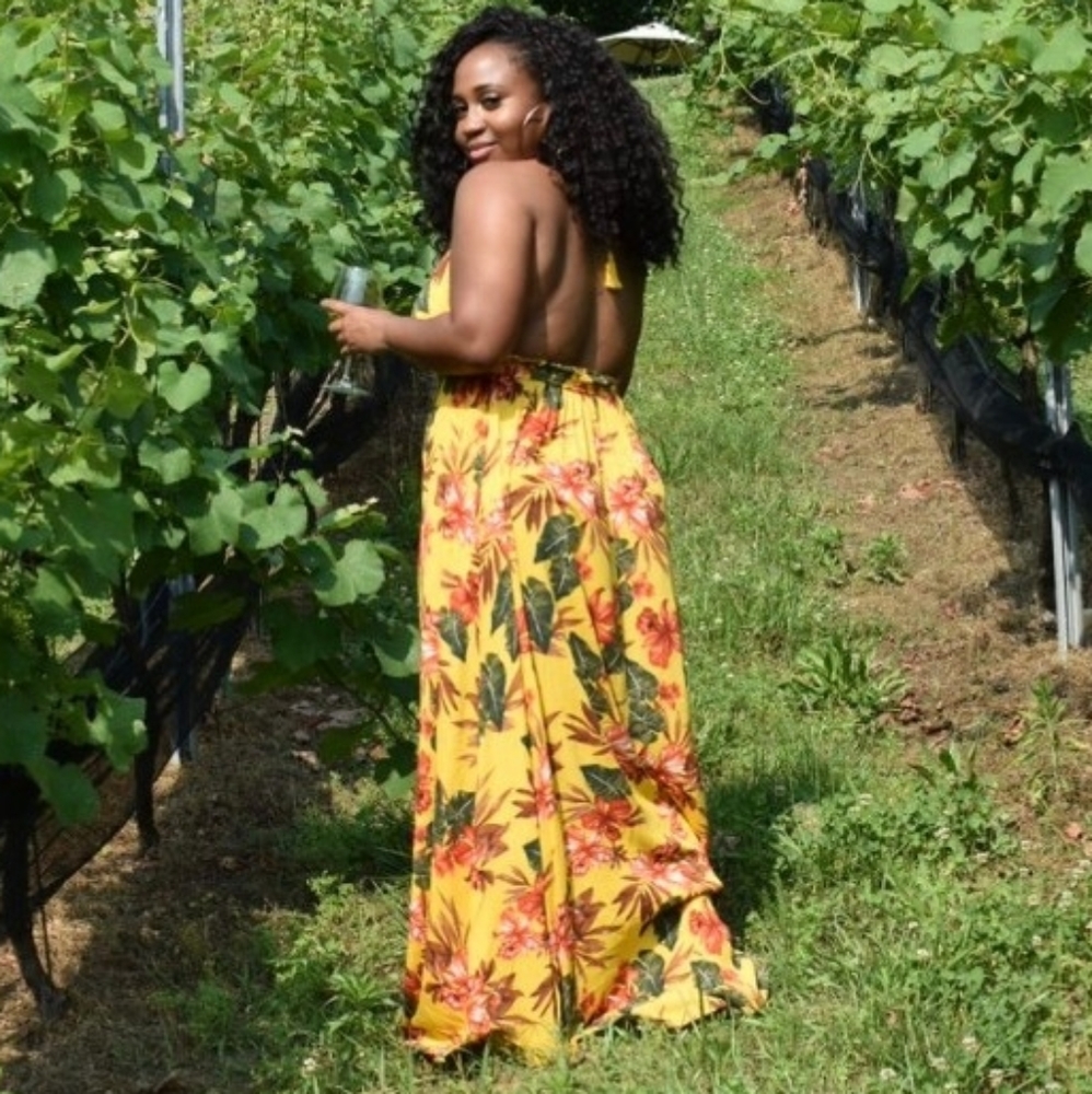 Yellow Floral Halter Neck Maxi Dress